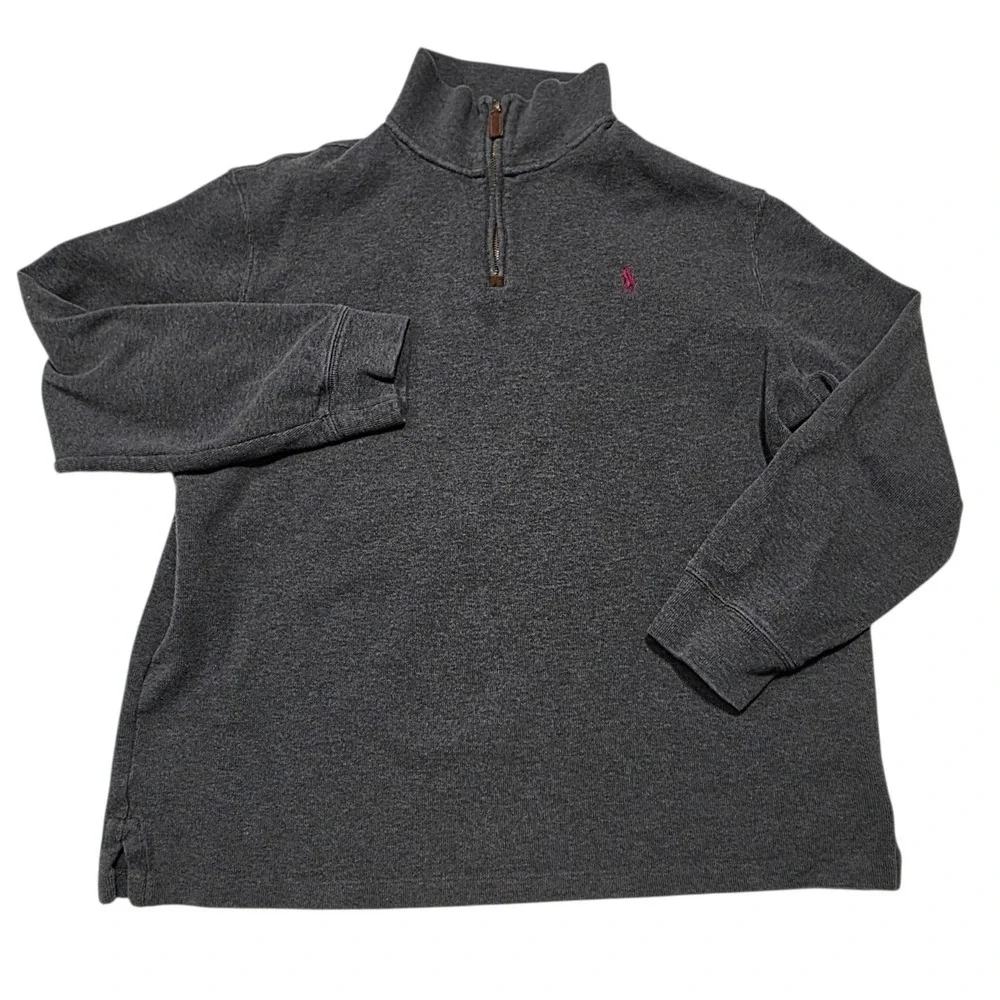 Polo Ralph Lauren Quarter Zip Pullover Mens XL Gray Cotton Pony Logo